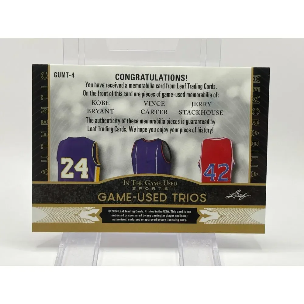 2024 Leaf Game Used Kobe Bryant Vince Carter Jerry Stackhouse Jersey Patches /40